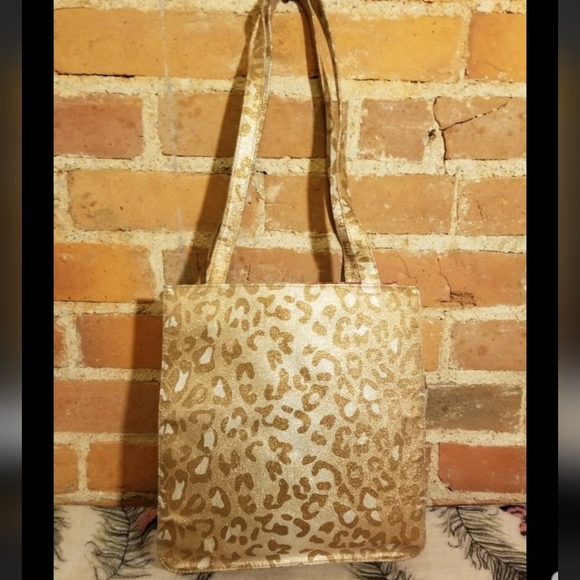 VINTAGE METALLIC CHEETAH PURSE GOLD SPARKLY LEOPARD ANIMAL PRINT Y2K GRUNGE PUNK - Picture 5 of 9
